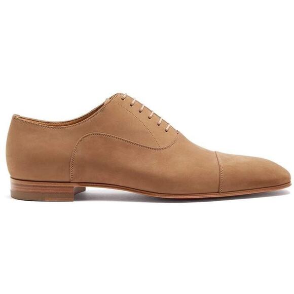 Christian Louboutin Greggo Flat Calf Nubuck Beige Oxford Dress Loafer 43.5 10.5